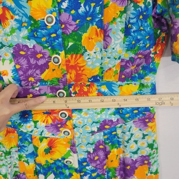 Vintage Floral Made in USA Ultra Soft Rayon Button Midi Dress Large - Picture 8 of 11
